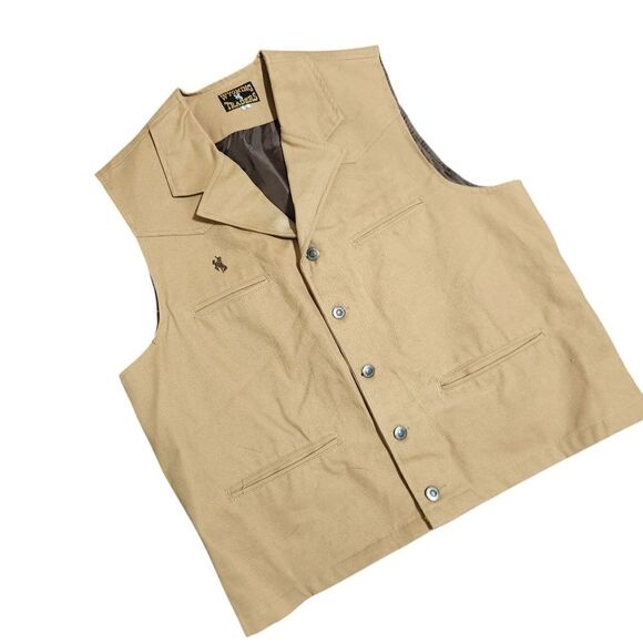 Wyoming Traders Vest Brown Camel Canvas Mens XL Button Up Western Lined - Picture 1 of 7